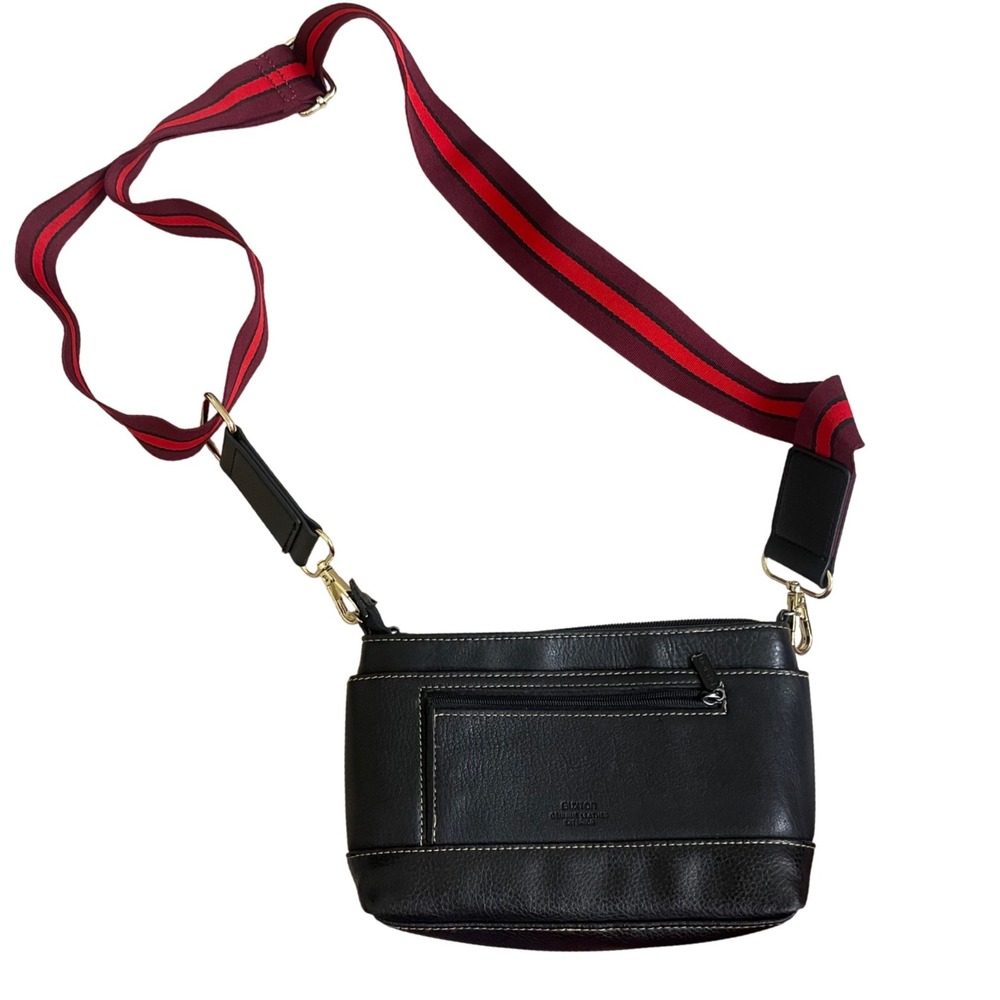 Buxton Black Leather Crossbody Bag Striped Guitar Strap REPLACED STRAP& defect